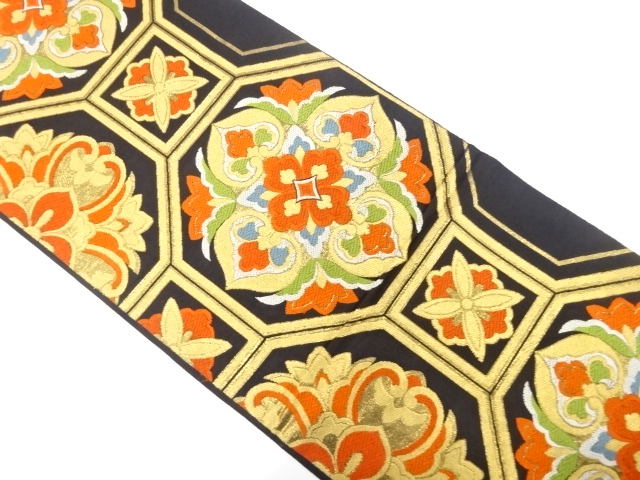 JAPANESE KIMONO / ANTIQUE FUKURO OBI / WOVEN FLOWER SHOKKO PATTERN